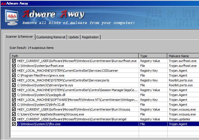 Scan result for trojan fbx.exe