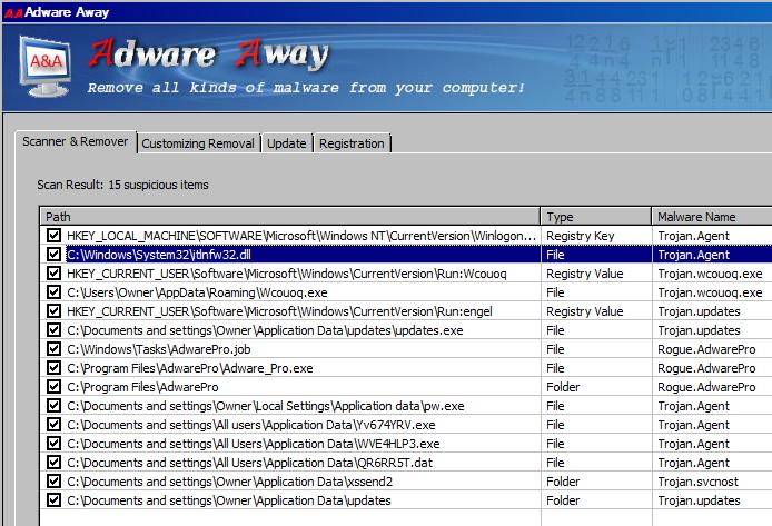 Scan result for trojan itlnfw32.dll